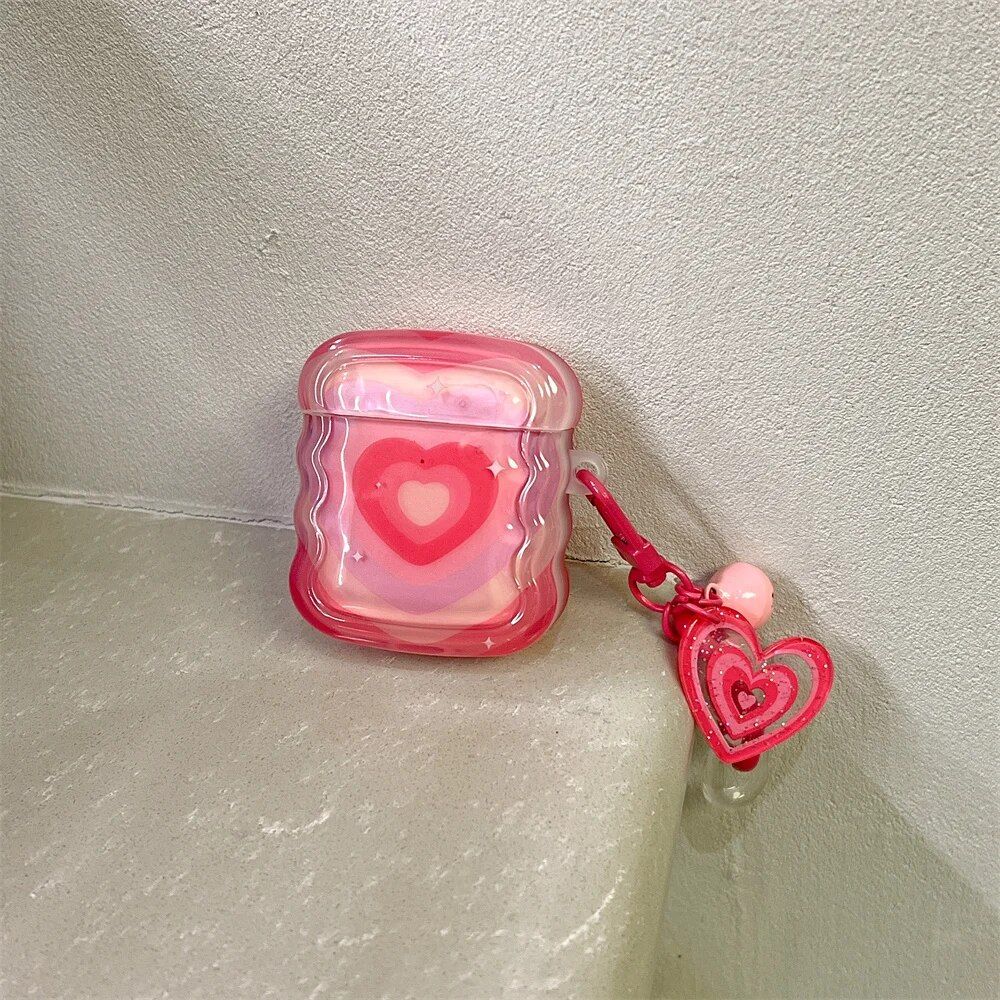 Pink Gradient Love Heart AirPods Case with Pendant - Image 5