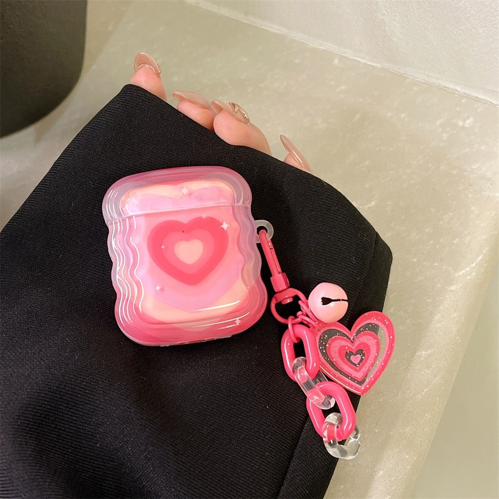 Pink Gradient Love Heart AirPods Case with Pendant - Image 2