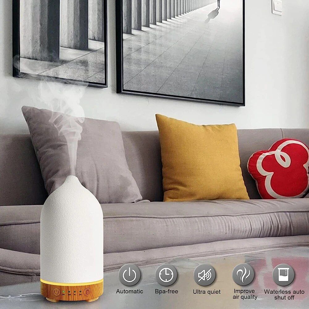 Ceramic Wood Grain Aromatherapy Diffuser with 7-Color Night Light for Home & Office - Image 7