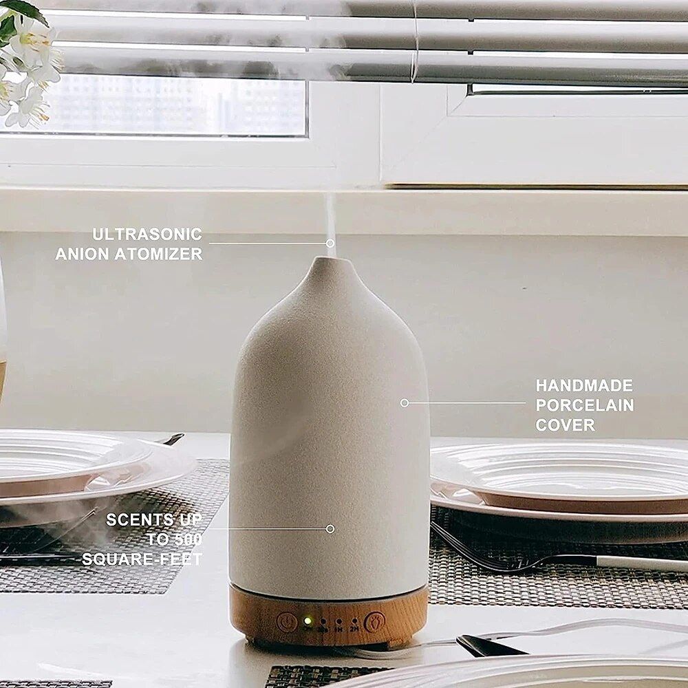 Ceramic Wood Grain Aromatherapy Diffuser with 7-Color Night Light for Home & Office - Image 4