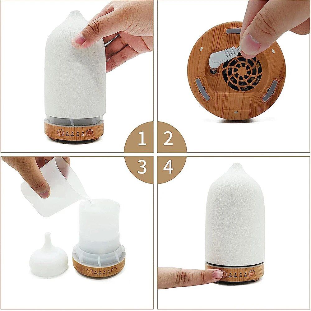 Ceramic Wood Grain Aromatherapy Diffuser with 7-Color Night Light for Home & Office - Image 6