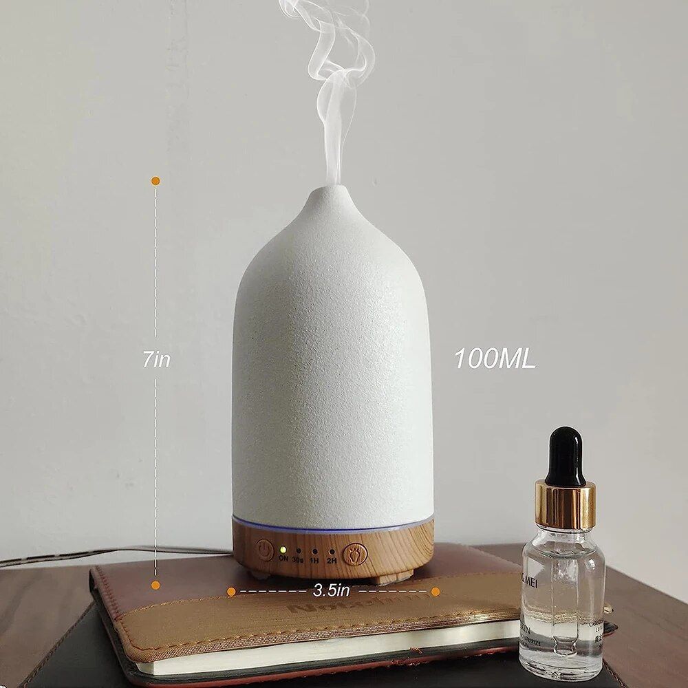 Ceramic Wood Grain Aromatherapy Diffuser with 7-Color Night Light for Home & Office - Image 5