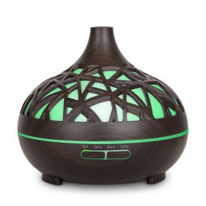 Wood Grain Ultrasonic Aromatherapy Humidifier with LED Lights and Remote Control