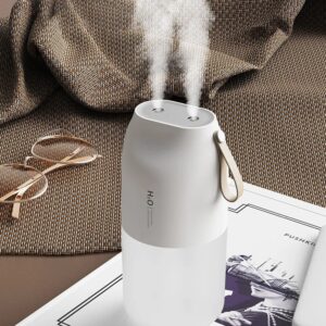 Portable Dual-Nozzle Ultrasonic Air Humidifier with 300ml Capacity & LED Night Light