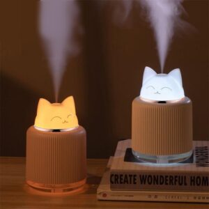 Desktop Air Humidifier with Cute Cartoon Cat Design & Ambient Lighting