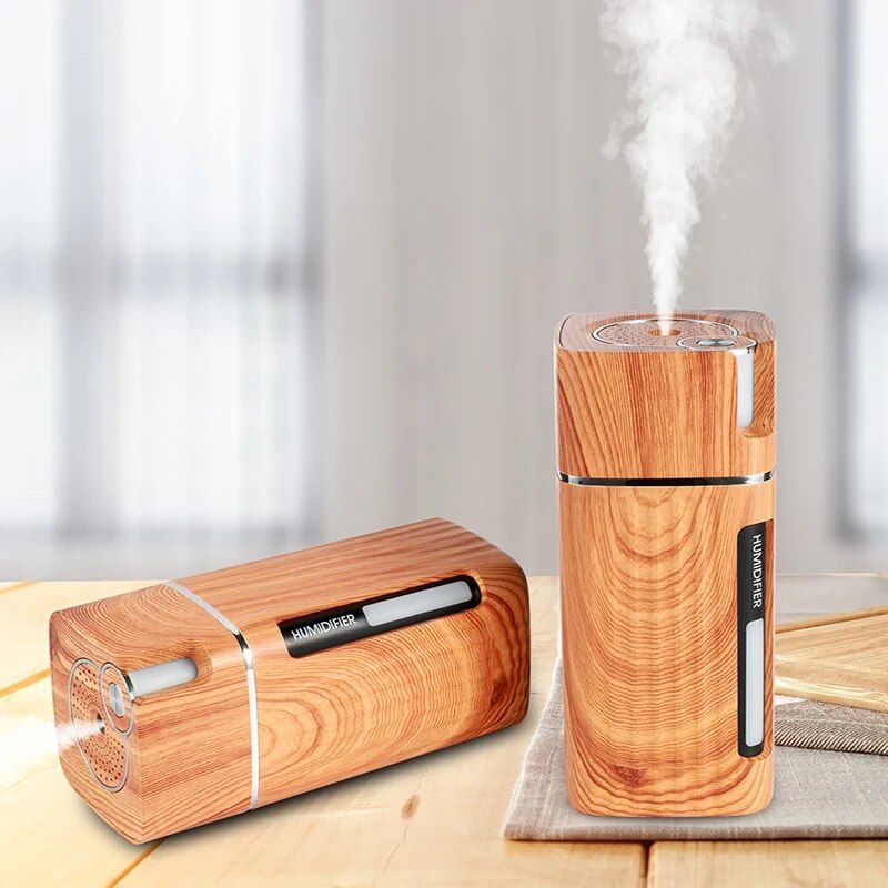 Ultrasonic Wood Grain USB Humidifier with Essential Oil Diffuser & LED Light