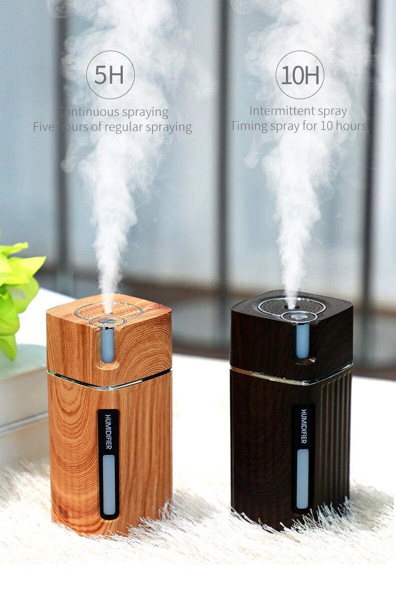 Ultrasonic Wood Grain USB Humidifier with Essential Oil Diffuser & LED Light - Image 4
