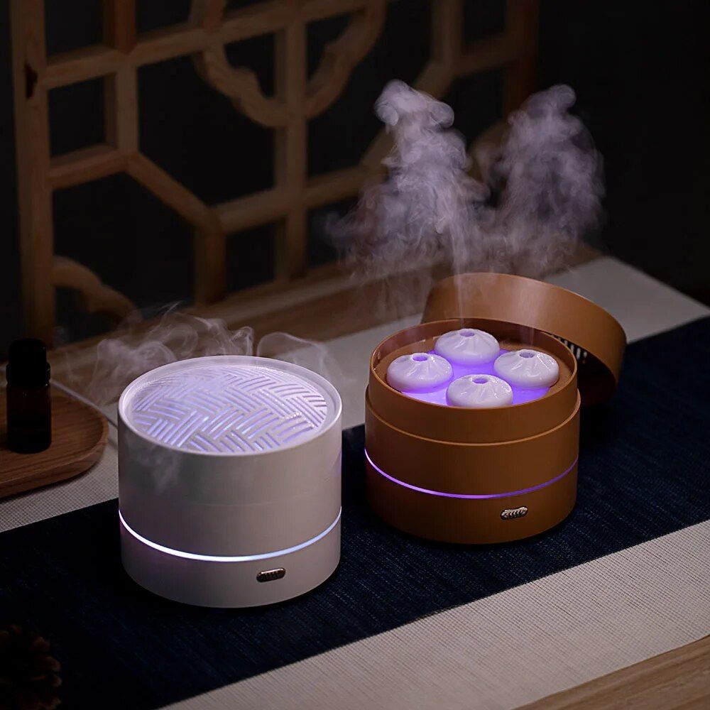 200ML Cute Steamer Bun Shape Essential Oil Diffuser with USB Night Light & Mini Humidifier - Image 3