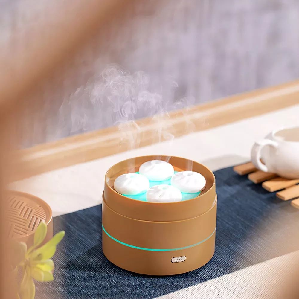200ML Cute Steamer Bun Shape Essential Oil Diffuser with USB Night Light & Mini Humidifier