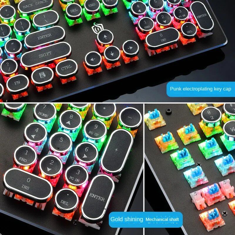 Vintage Steampunk Mechanical Gaming Keyboard with Green Axis - Image 4