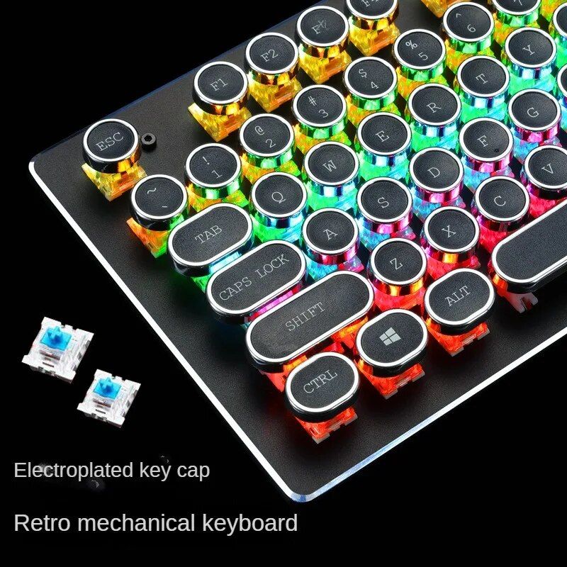 Vintage Steampunk Mechanical Gaming Keyboard with Green Axis - Image 7