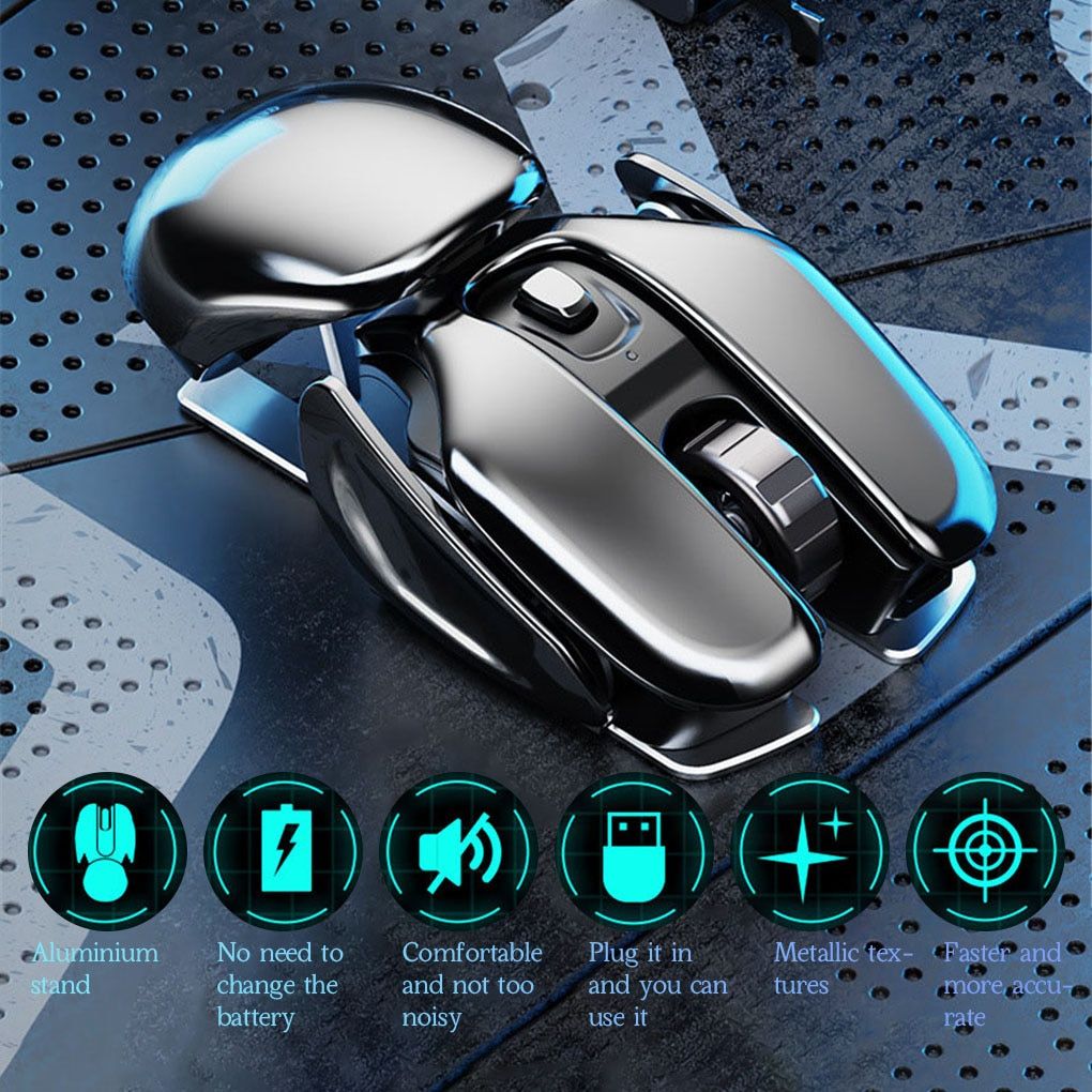 Wireless Metal Gaming & Office Mouse – Rechargeable, Silent, Waterproof, 1600DPI with 6 Buttons - Image 2