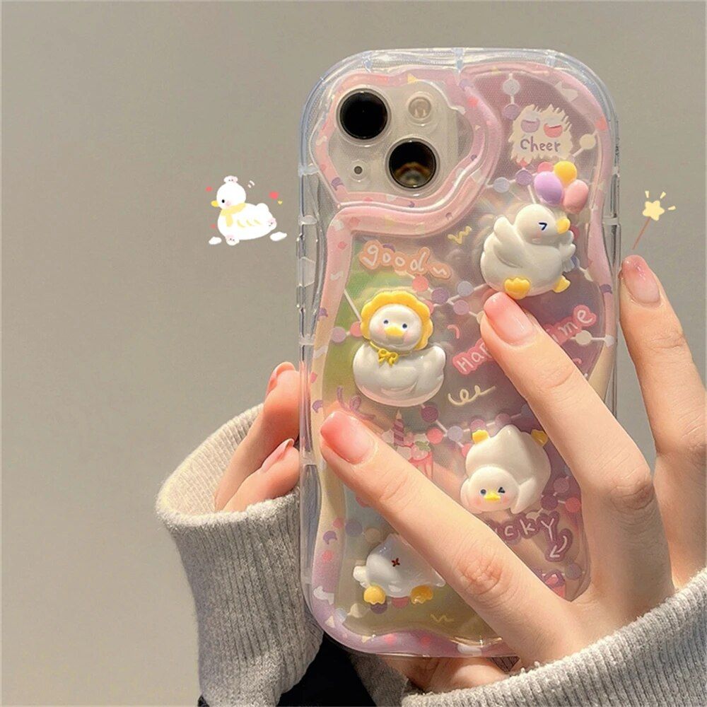 3D Cartoon Duck Cake Gradient Wave Silicone Case for iPhone Models - Image 5