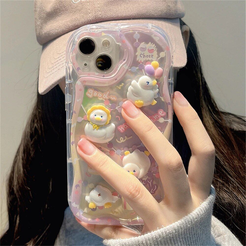 3D Cartoon Duck Cake Gradient Wave Silicone Case for iPhone Models - Image 4
