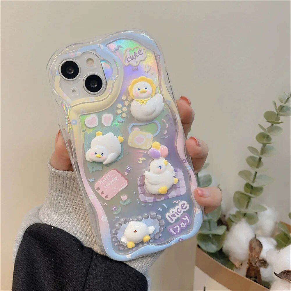 3D Cartoon Duck Cake Gradient Wave Silicone Case for iPhone Models - Image 3