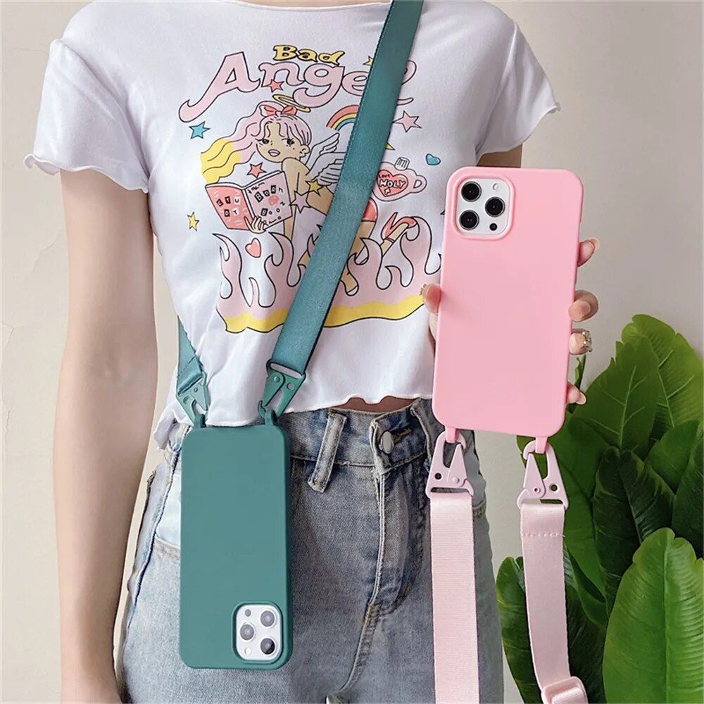 Crossbody Silicone Case with Necklace Lanyard for Various iPhone Models - Image 3
