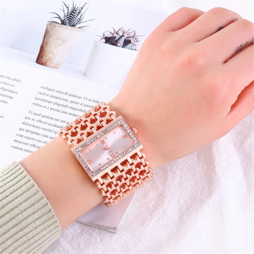 Elegant Gold Square Diamond Quartz Watch for Women - Image 6
