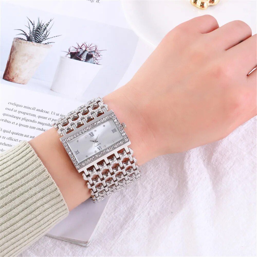 Elegant Gold Square Diamond Quartz Watch for Women - Image 4