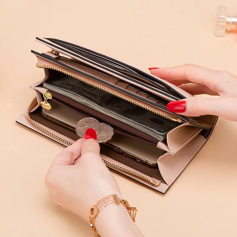 Soft Leather Long Envelope Wallet with Fashion Bandage - Image 4