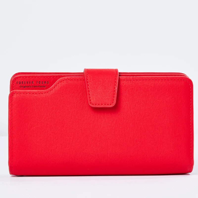 Red PU Leather Wallet Clutch with Zipper for Women - Image 4
