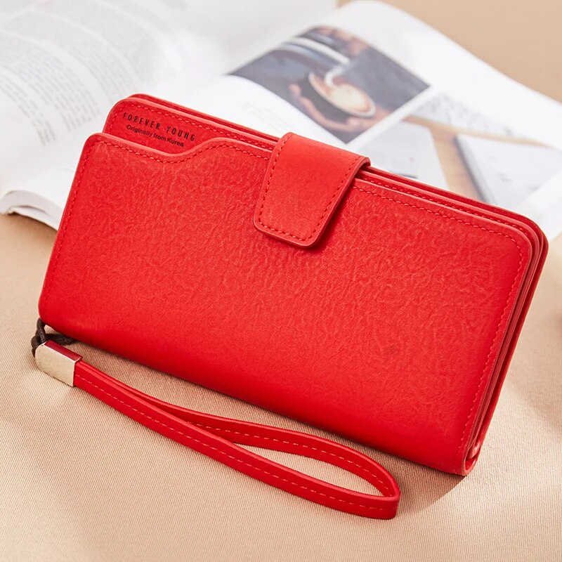 Red PU Leather Wallet Clutch with Zipper for Women - Image 2