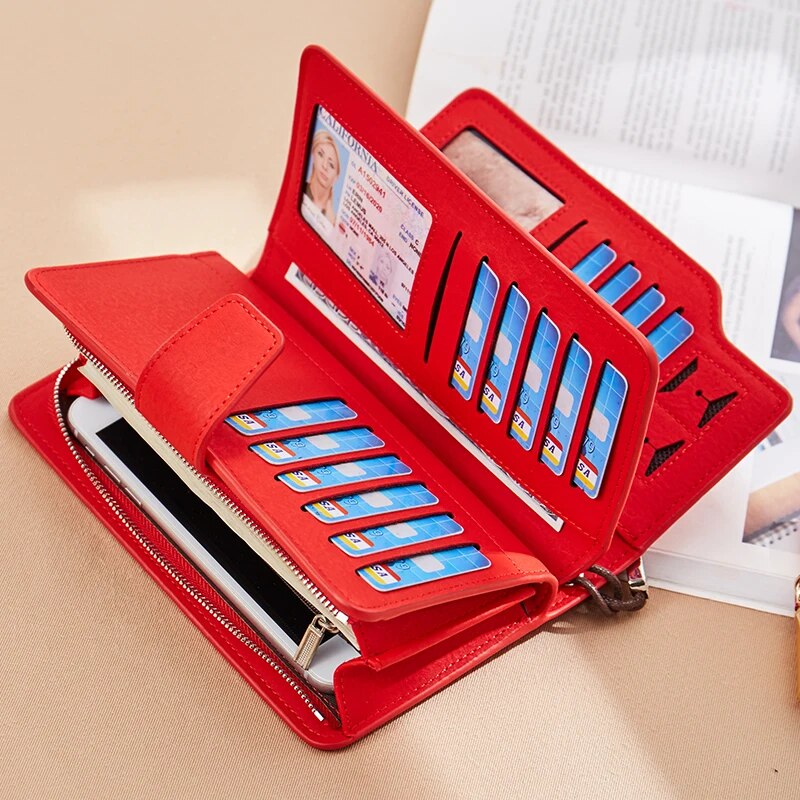 Red PU Leather Wallet Clutch with Zipper for Women - Image 3