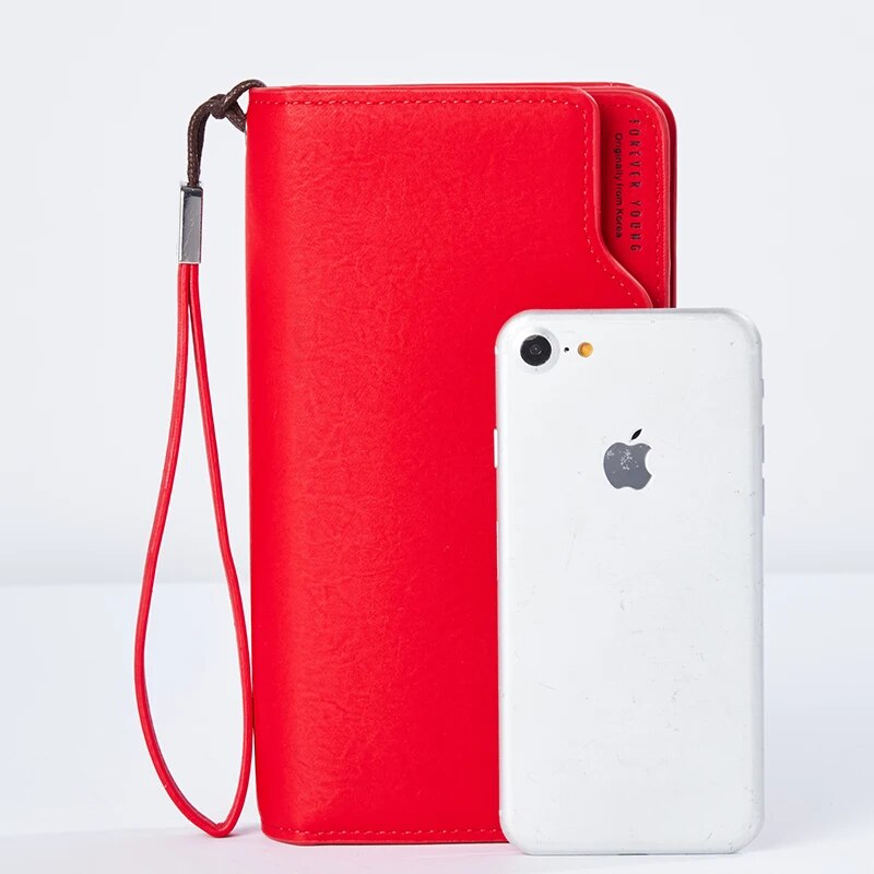 Red PU Leather Wallet Clutch with Zipper for Women - Image 6