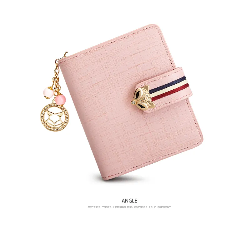 Split Leather Short Wallet with Zipper & Pendant for Women - Image 8