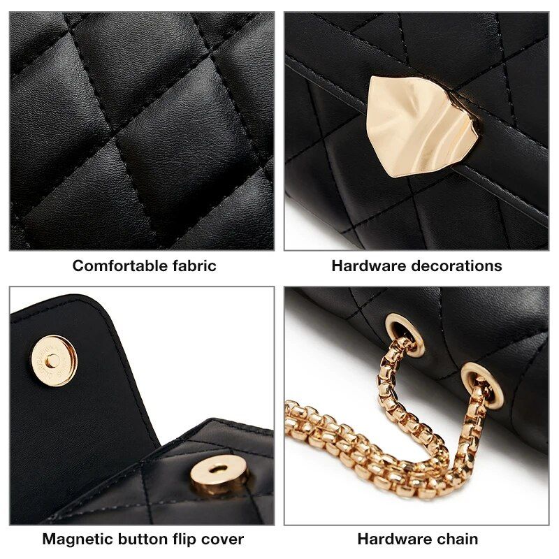 PU Leather Diamond Lattice Crossbody Bag - Image 4