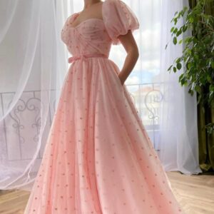 Pink Heart Tulle A-Line Prom Dress
