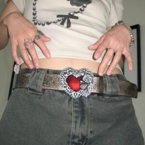 Y2K Punk Red Ruby Heart Buckle Belt