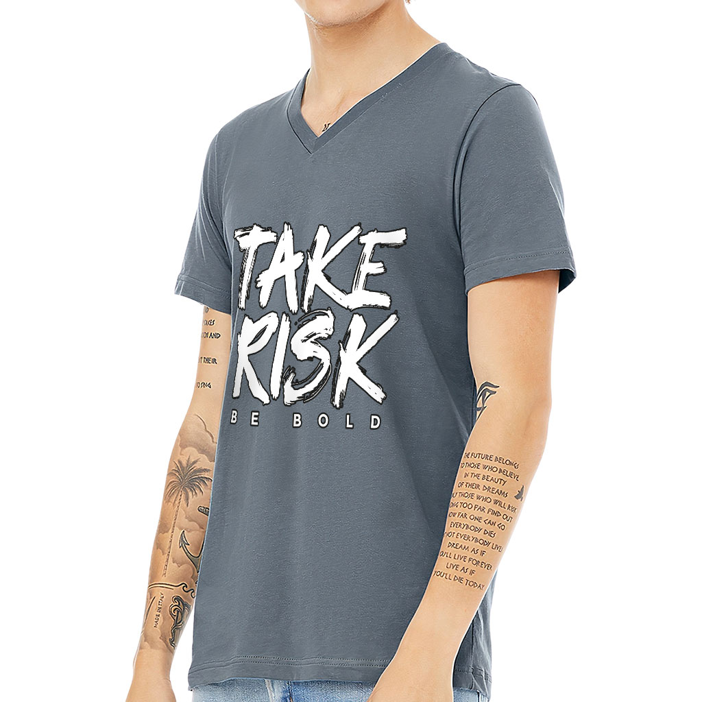 Take Risk V-Neck T-Shirt - Funny T-Shirt - Themed V-Neck Tee - Image 3