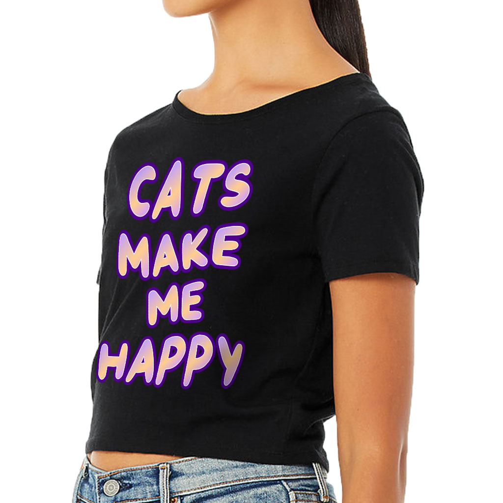 Cats Make Me Happy Women's Cropped T-Shirt - Cute Crop Top - Best Design Cropped Tee - Image 3