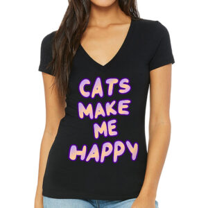 Cats Make Me Happy Women's V-Neck T-Shirt - Cute V-Neck Tee - Best Design T-Shirt