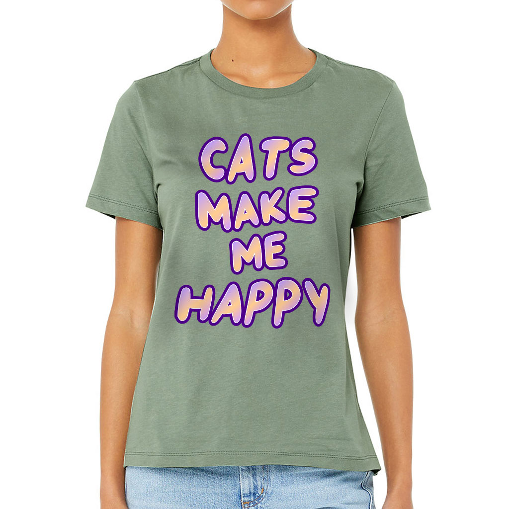 Cats Make Me Happy Women's T-Shirt - Cute T-Shirt - Best Design Relaxed Tee - Image 2
