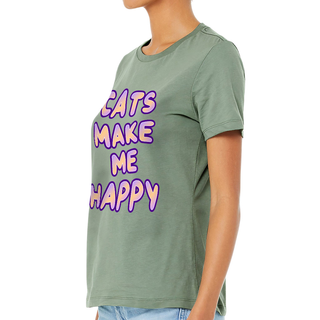Cats Make Me Happy Women's T-Shirt - Cute T-Shirt - Best Design Relaxed Tee - Image 3