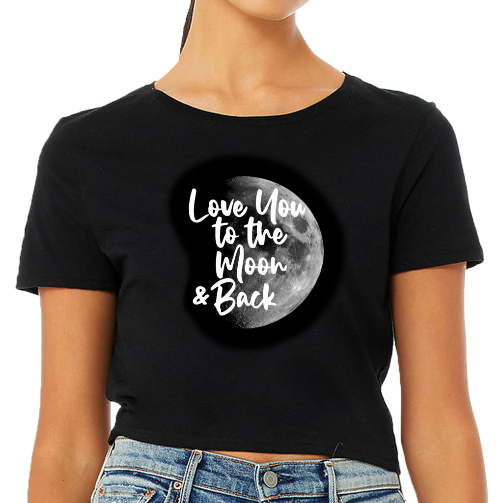 Love You to the Moon and Back Women's Cropped T-Shirt - Moon Graphic Crop Top - Cool Trendy Cropped Tee - Image 2