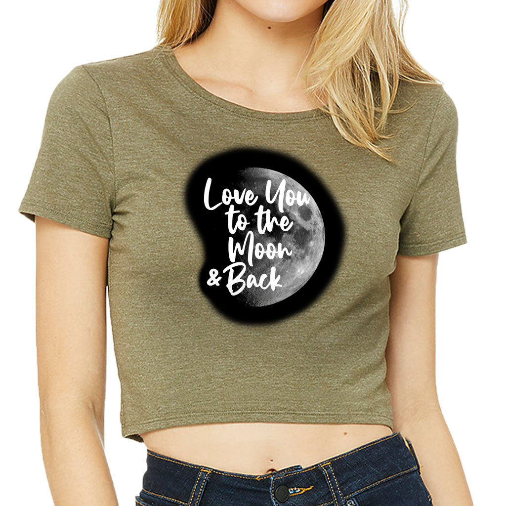 Love You to the Moon and Back Women's Cropped T-Shirt - Moon Graphic Crop Top - Cool Trendy Cropped Tee