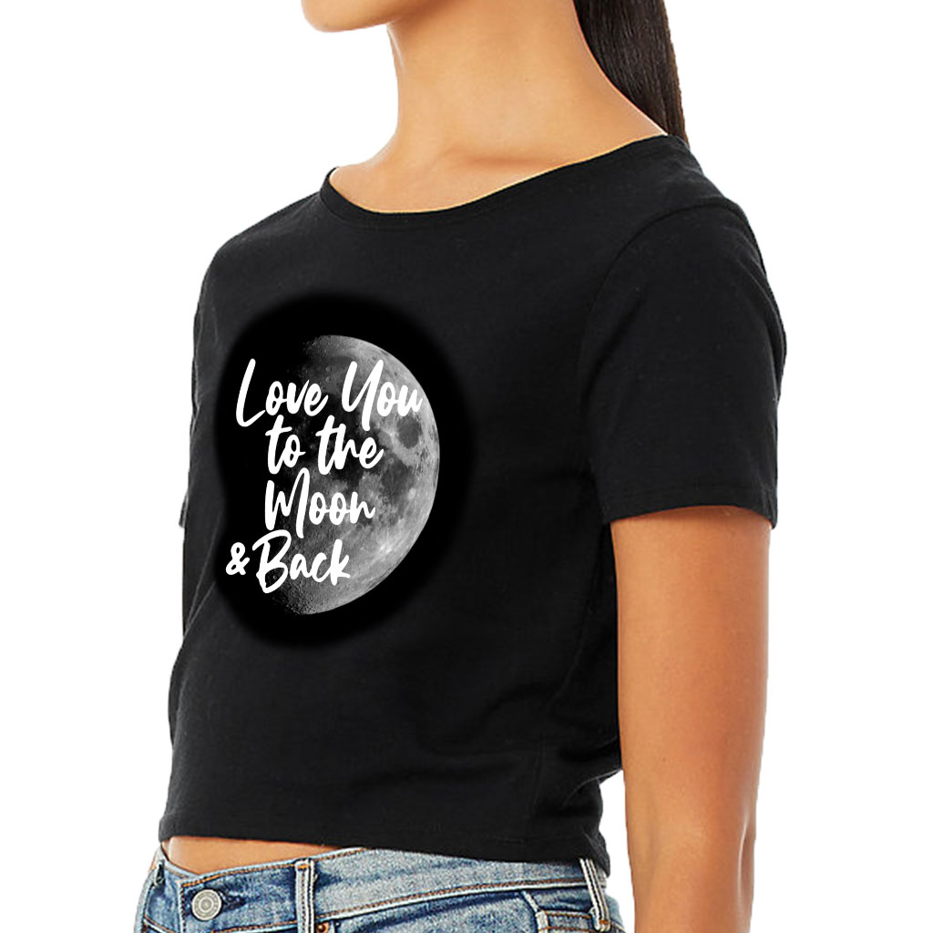 Love You to the Moon and Back Women's Cropped T-Shirt - Moon Graphic Crop Top - Cool Trendy Cropped Tee - Image 3