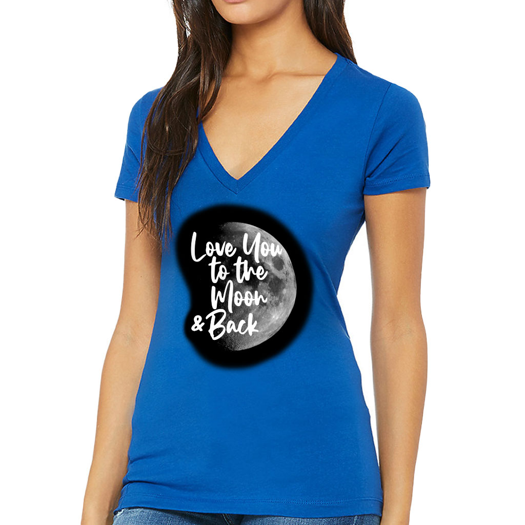 Love You to the Moon and Back Women's V-Neck T-Shirt - Moon Graphic V-Neck Tee - Cool Trendy T-Shirt - Image 3