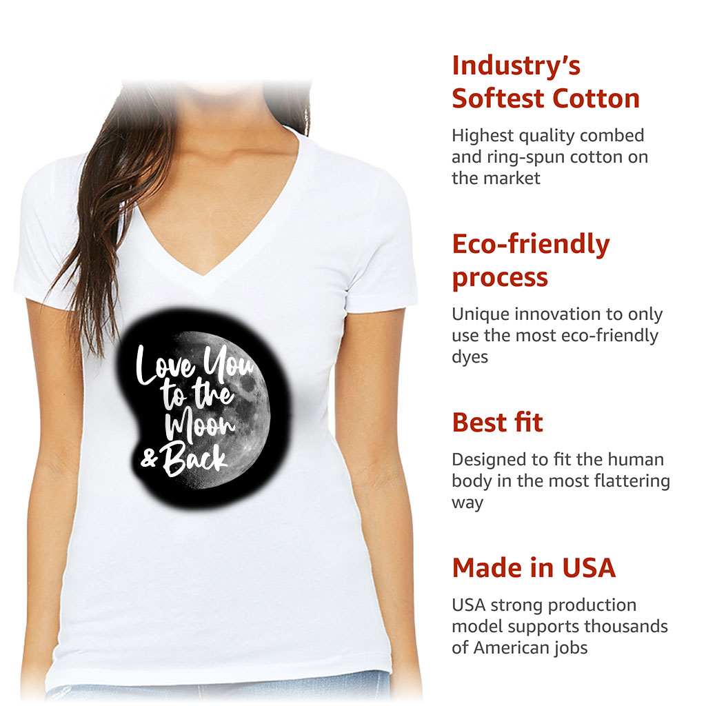 Love You to the Moon and Back Women's V-Neck T-Shirt - Moon Graphic V-Neck Tee - Cool Trendy T-Shirt - Image 6