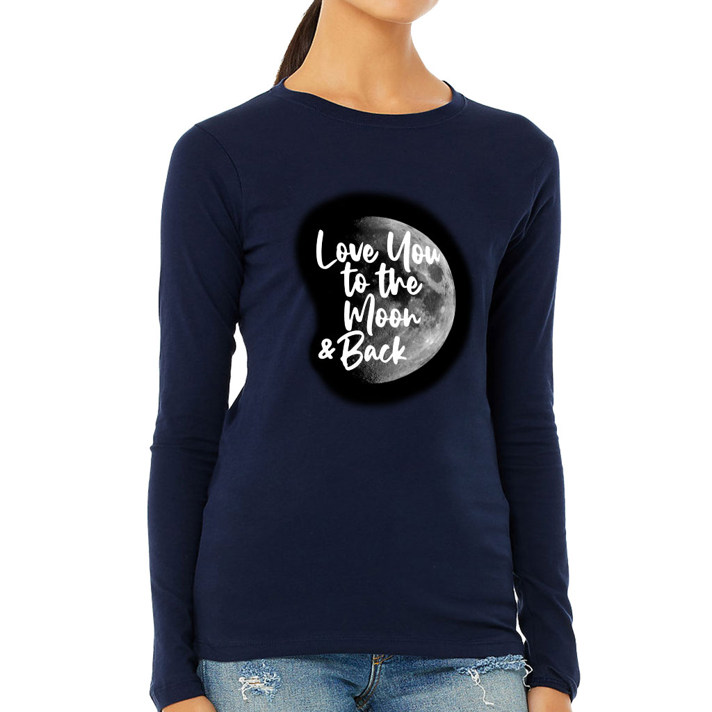 Love You to the Moon and Back Women's Long Sleeve T-Shirt - Moon Graphic Long Sleeve Tee - Cool Trendy T-Shirt - Image 2