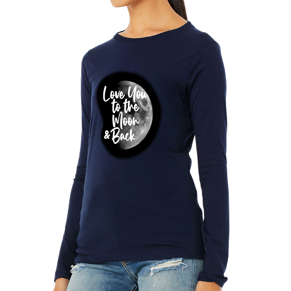 Love You to the Moon and Back Women's Long Sleeve T-Shirt - Moon Graphic Long Sleeve Tee - Cool Trendy T-Shirt - Image 3