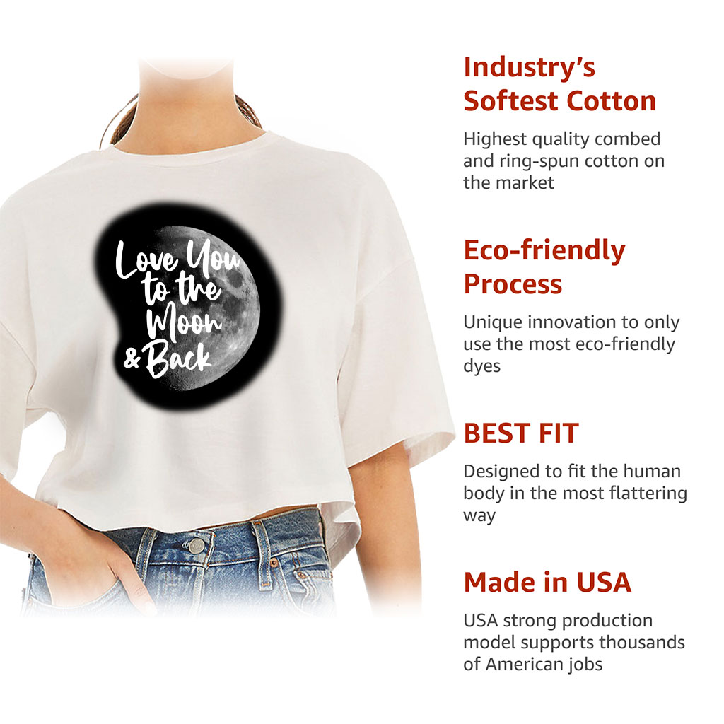Love You to the Moon and Back Women's Crop Tee Shirt - Moon Graphic Cropped T-Shirt - Cool Trendy Crop Top - Image 6