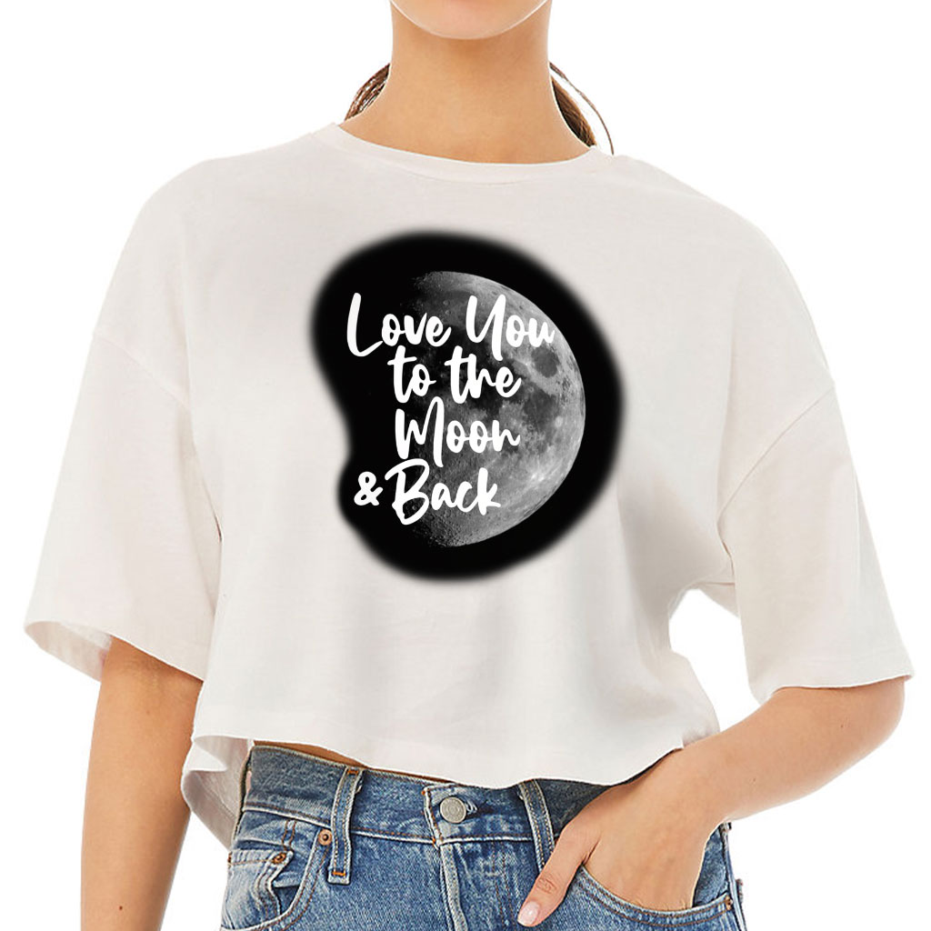 Love You to the Moon and Back Women's Crop Tee Shirt - Moon Graphic Cropped T-Shirt - Cool Trendy Crop Top - Image 2