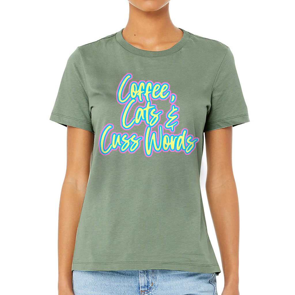 Cats Coffee Cuss Words Women's T-Shirt - Funny T-Shirt - Trendy Relaxed Tee - Image 2