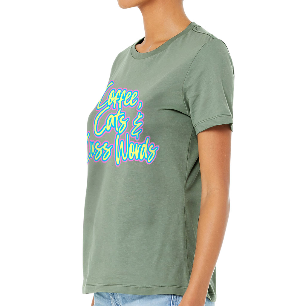 Cats Coffee Cuss Words Women's T-Shirt - Funny T-Shirt - Trendy Relaxed Tee - Image 3