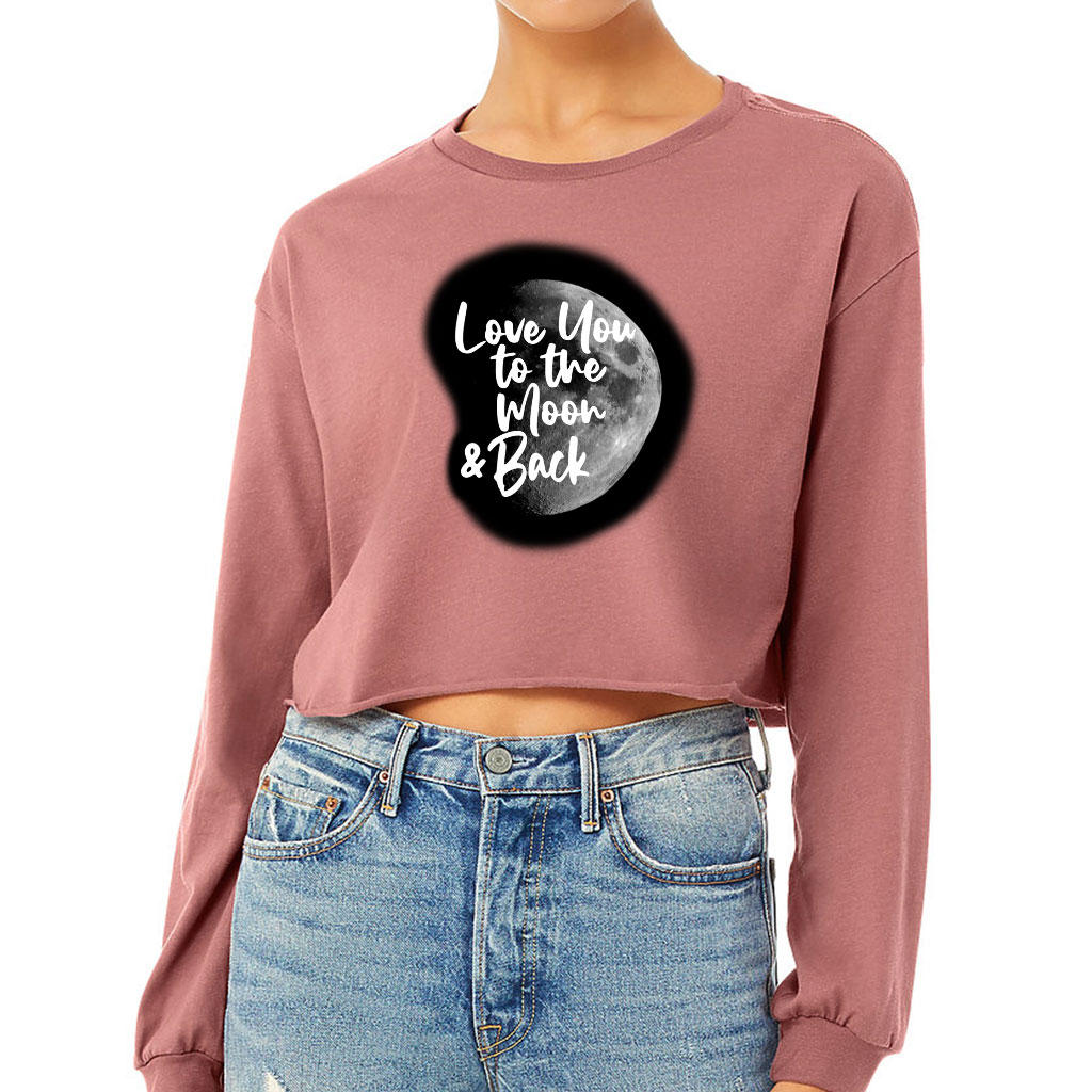 Love You to the Moon and Back Cropped Long Sleeve T-Shirt - Moon Graphic Women's T-Shirt - Cool Trendy Long Sleeve Tee - Image 2