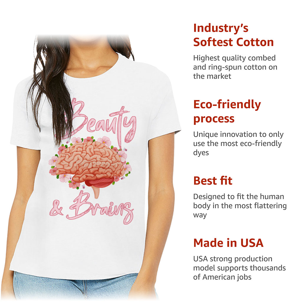 Beauty and Brains Women's T-Shirt - Floral T-Shirt - Illustration Relaxed Tee - Image 6