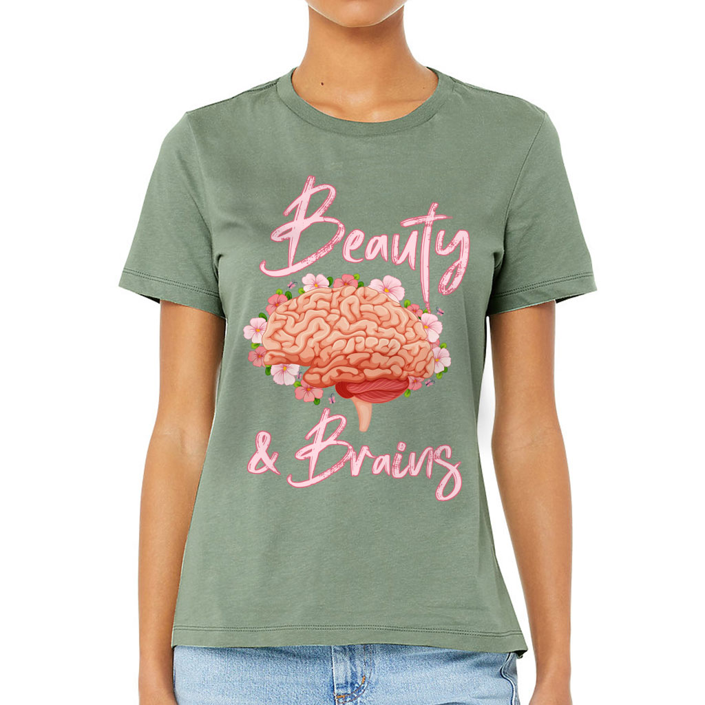 Beauty and Brains Women's T-Shirt - Floral T-Shirt - Illustration Relaxed Tee - Image 2